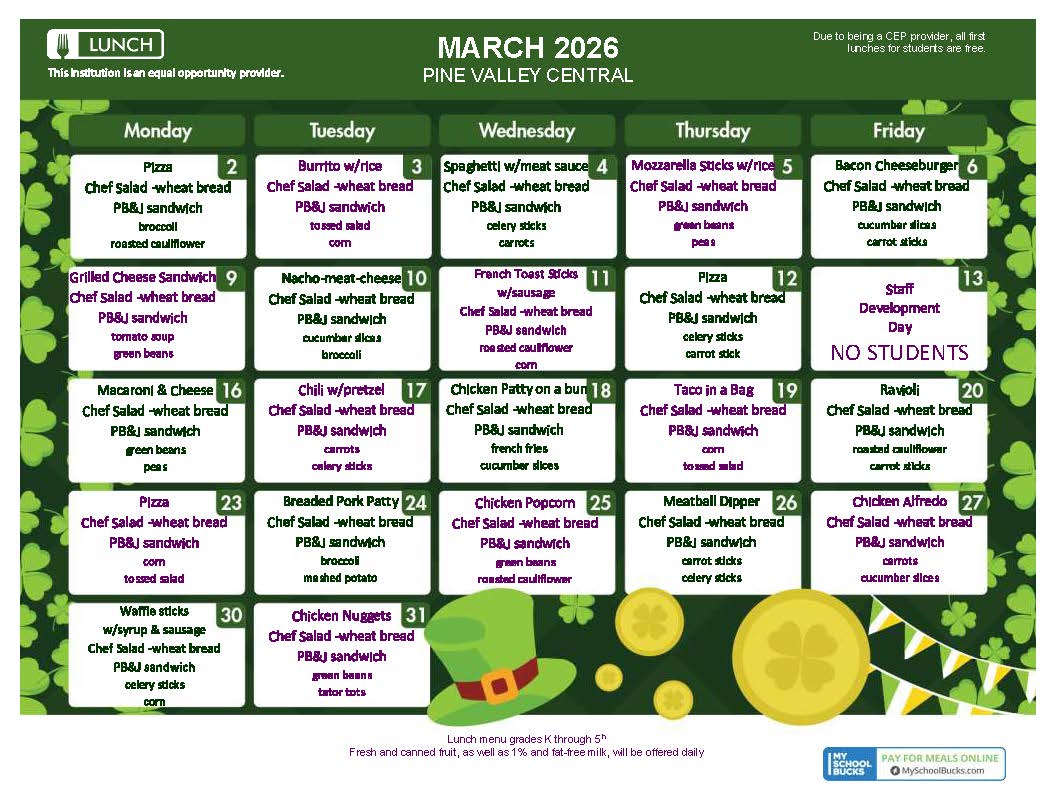 March 2026 Lunch K-5